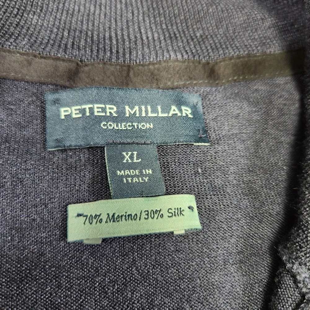 Peter Millar Sweater *READ* Men Large XL Silk Linen Blend Knit 1/4 Zip Blue